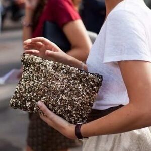 Zara Sequin Chocolate Brown Clutch in Gold, Bronze, Copper and Silver Sequins